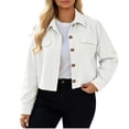 thumbnail image 2 of YanHoo Bomber Jackets Women Oversized Button Down Cropped Jacket Long Sleeve Fall Casual Outerwear, 2 of 8