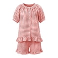 thumbnail image 7 of Cethrio Girls Outfit Sets 2 Piece, Summer Plaid Short Sleeve T-shirts and Shorts Sets Pink Size 14, 7 of 7