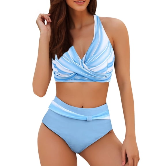 Swimsuit for Women Bikini Women's Fashionable Two Color High Waisted Bikini Two Piece Swimsuit
