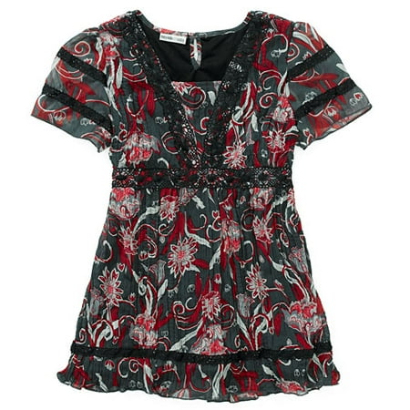 mary-kate and ashley brand - Girls' Chiffon Top with Lace Trim