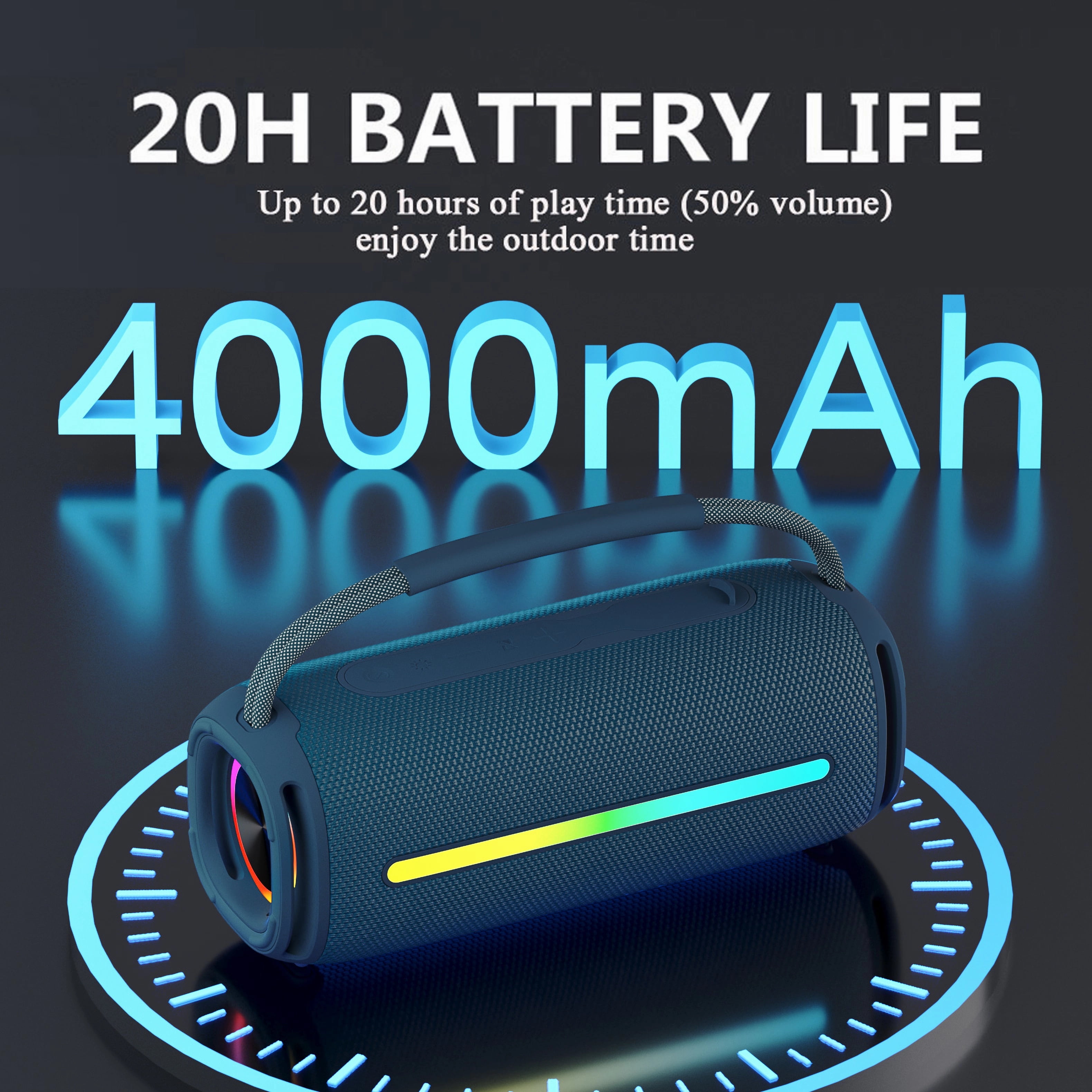 SCIJOY 50W Bluetooth Speaker - Portable Waterproof Speaker with Powerful Sound, Deep Bass, LED Lights, FM Radio