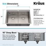 حوض مطبخ KRAUS Standart PRO 33 Drop In / Undermount 16 Gauge Double Bowl 2-Hole من الفولاذ المقاوم للصدأ