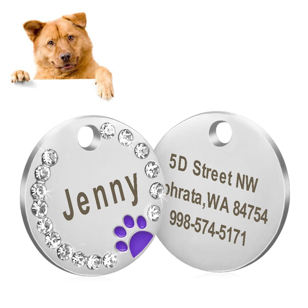 Flmtop 5pcs Pet Dog Round Anti Lost Paw Rhinestone Id Name Tags Ring Collar Pendant Big Red Other 5pcs