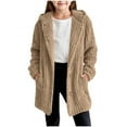 thumbnail image 6 of NAISIBABY Big Girls Fleece Jacket, Button-Up Mid Length Long Sleeve Winter Thick Warm Hooded Fuzzy Outerwear Khaki 14T, 6 of 6