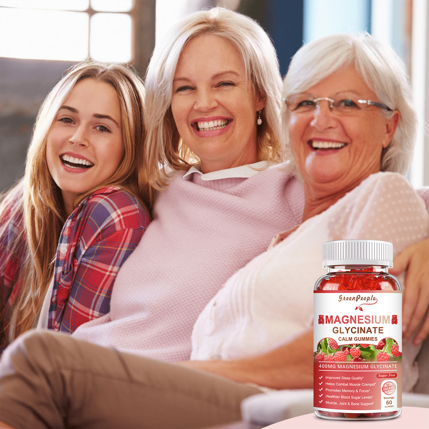 Magnesium Glycinate Gummies - Sugar Free Magnesium Potassium Supplement - for Calm Support & Sleep for Adults- 60 Raspberry Gummies