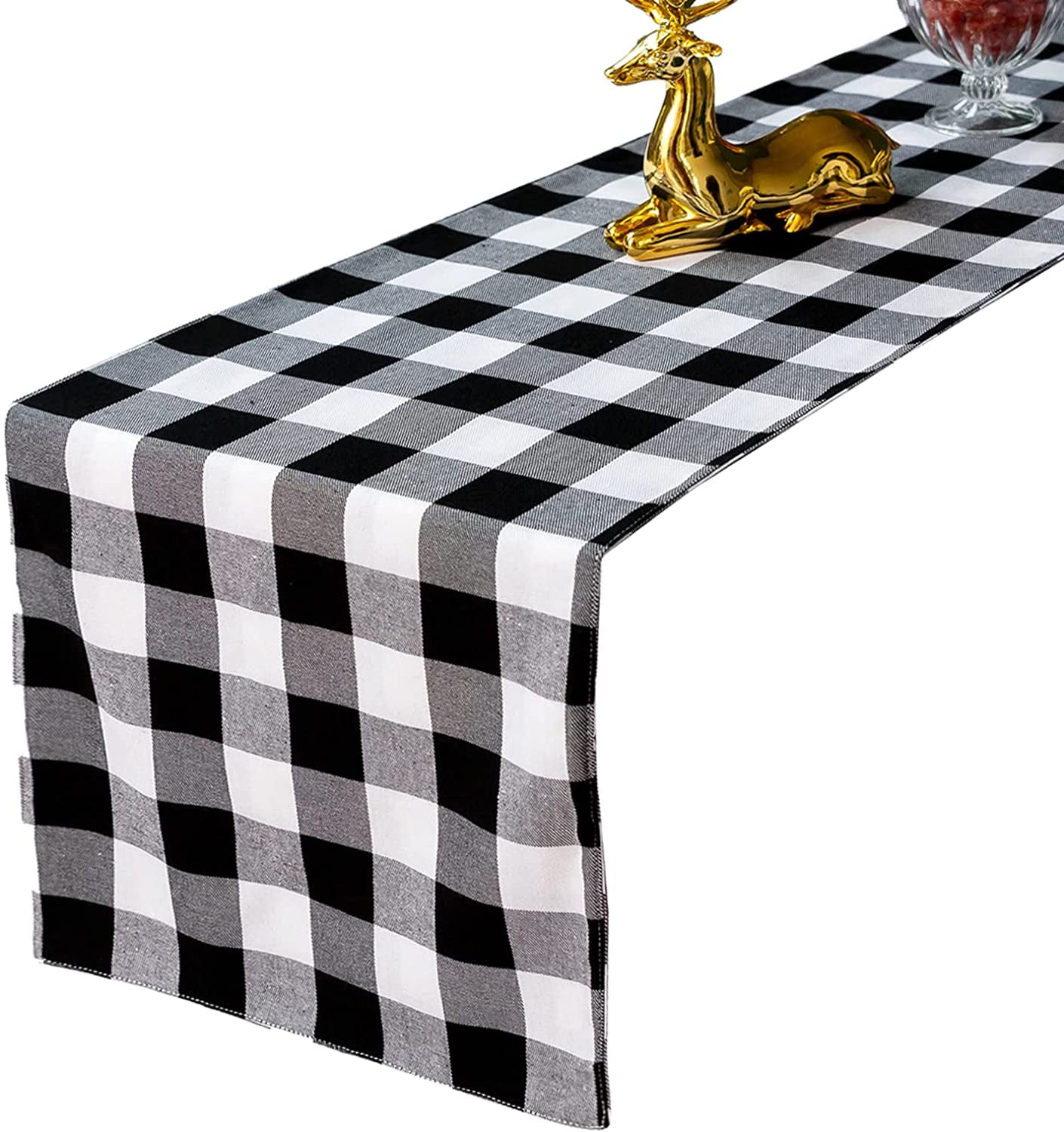 KATEA Christmas Table Runner, Black and White Grid 13" x 71" Table Cloth for Christmas Events or