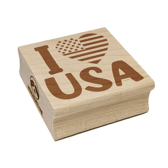 I Heart Flag USA Patriotic Fourth of July Square Rubber Stamp Stamping Scrapbooking Crafting - Medium 1.75in