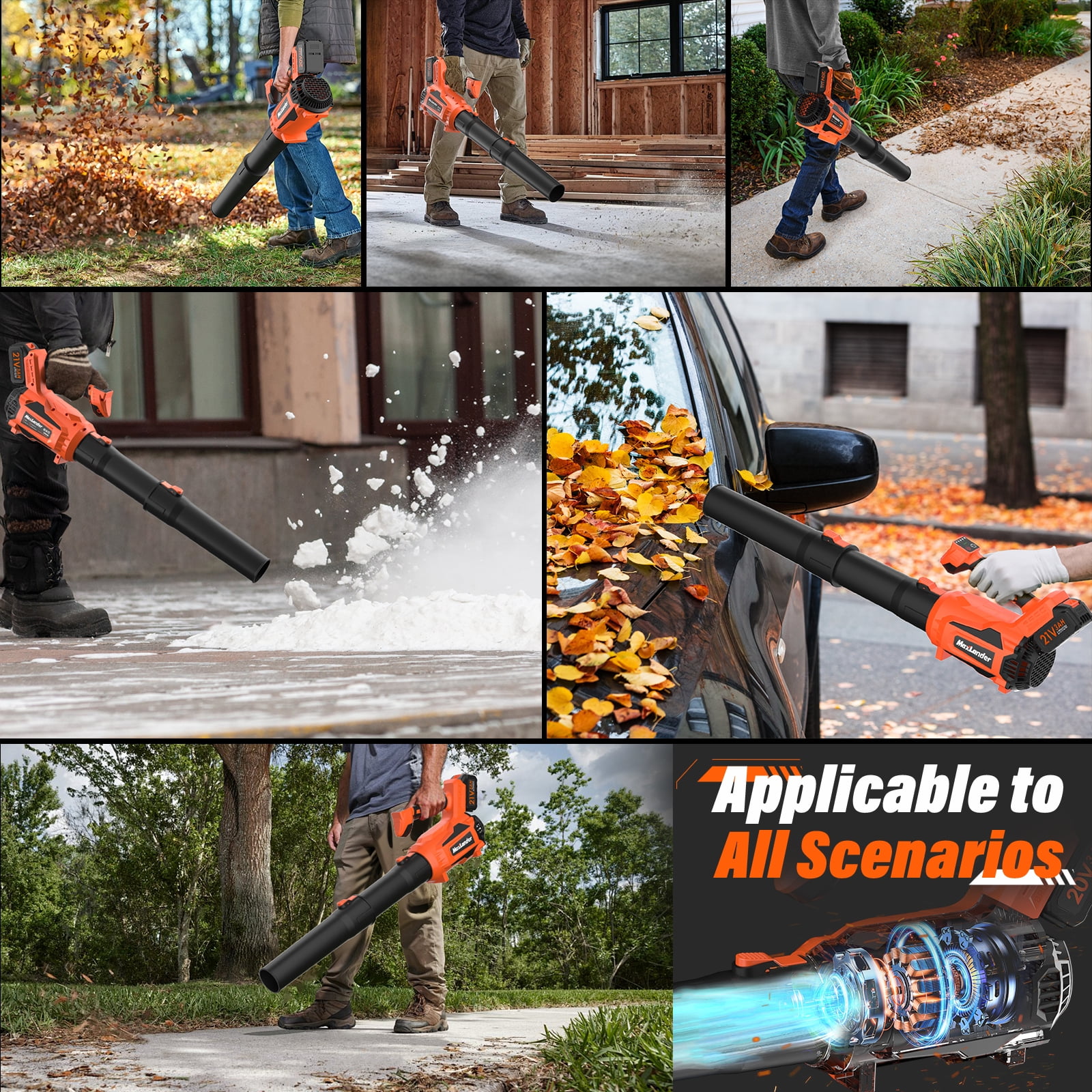 MAXLANDER Snow Blower Cordless, Electric Cordless Leaf Blower with 2pcs 3.0Ah Batteries and 1 Charger, 600CFM & 200MPH, and 5 Speed Mode, for Patio Cleaning, Lawn Care, Blowing Fallen Leaves and Dust