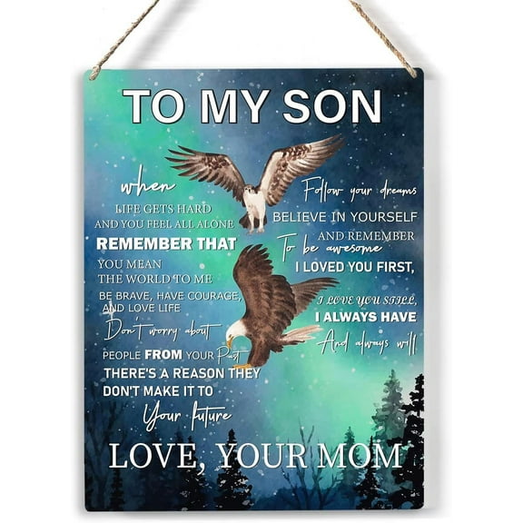 to My Son Wood Sign Son You Mean the World to Me Wooden Signs Rustic Hanging Plaque Home Wall Art 8x10, Perfect Son Sign Wall Decor for Home Bedroom