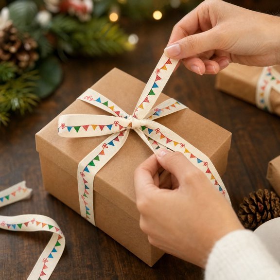 Edgtyos Christmas Printed Cotton Ribbon, 354.33in Soft Weave Texture Holiday Ribbon with Xmas Theme Patterns, Gift Wrapping or DIY Crafts Decor