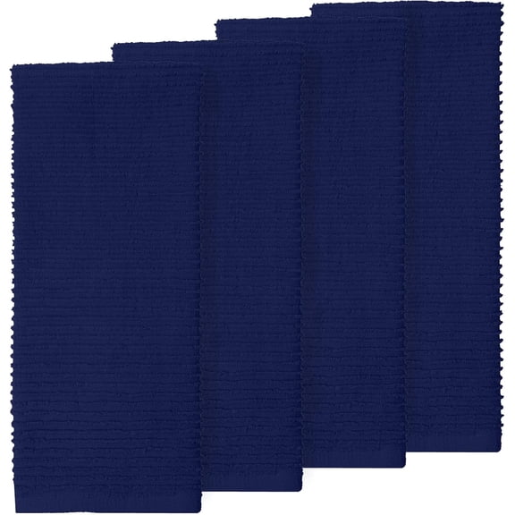 MUkitchen | Ridged Cotton Dish Towels | Absorbent for Cleaning Kitchen Surfaces | Washable & Reusable | Set of 4 | Ink Blue