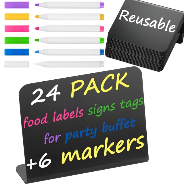 Food Labels Herda, 24 unidades, para fiestas y bufés, con rotuladores de borrado húmedo