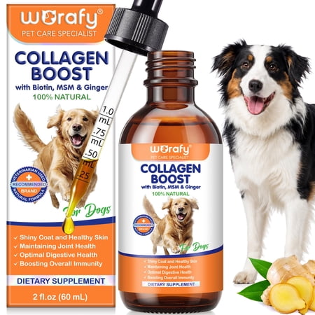Dog Liquid Collagen for Joint, Bone, Skin & Coat, Immune & Mobility Support, Itchy Skin Support, Dog Collagen Supplement with MSM & Ginger, Bacon Flavor, 2floz (60ml)