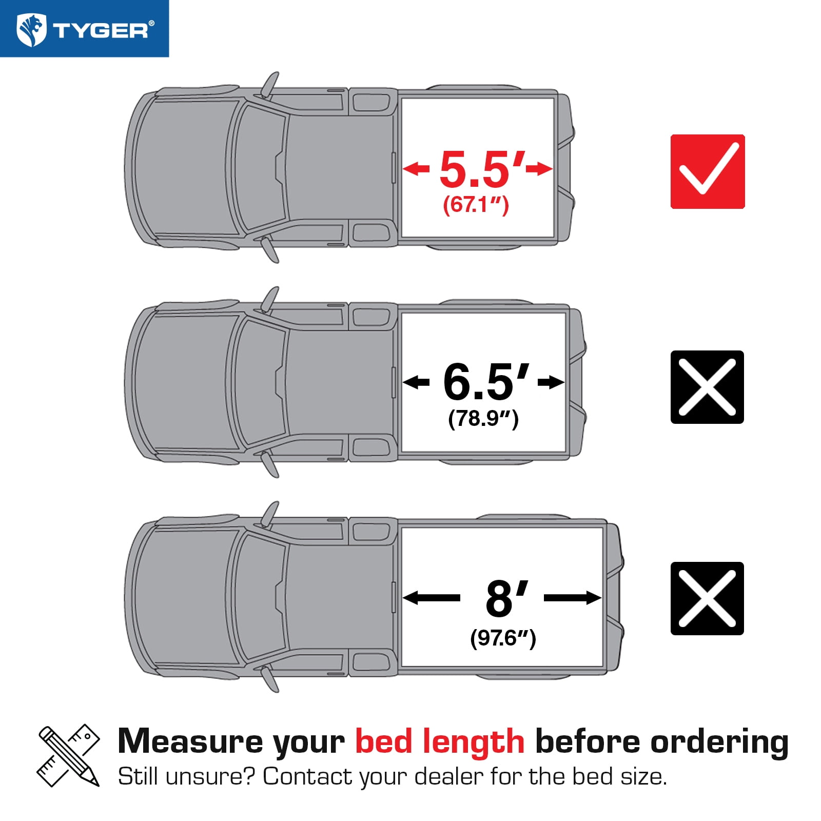 Tyger Auto T3 Soft Tri-fold Truck Bed Tonneau Cover Compatible with 2021-2025 Ford F-150; Lightning | 5.5' (67") Bed | TG-BC3F1064