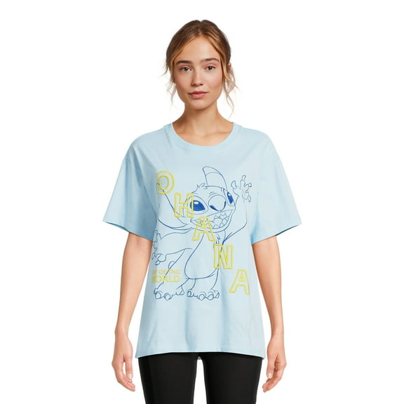 Stitch Women’s Juniors Graphic Embroidery T-Shirt with Short Sleeves, Sizes XS-3XL
