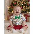 thumbnail image 4 of Spewahor Toddler Baby Boy Christmas Outfit 0 6 12 18 24 Months 2T 3T Lights String Print Short Sleeve Bowtie Shirt Solid Elastic Waist Shorts 2 Piece Gentleman Set, 4 of 9