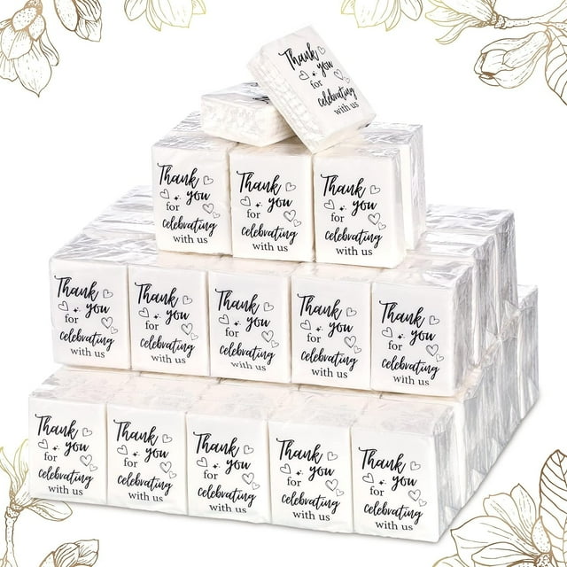 100 Pack Pocket Tissues Wedding Tissue Packs Travel Size Facial Tissues 3 Ply Mini Size Tissue Thank You for Celebrating with Us Individual Tissues for Wedding Graduation Celebration (Minimalist)