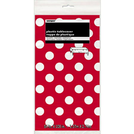 Unique Red and White Polka Dot Plastic Tablecloth, 54" x 108"