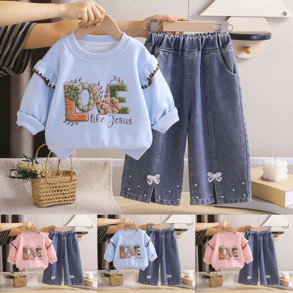 Toddler Baby Girl Funny Letter Long Sleeve Sweatshirt Pullover Tops Joggers Pants Set Fall Winter Outfits 6-12 Months 12-24 Months 2t 3t 4t 5t 6t 7t 8t 9t Children Pink 2-3 Years