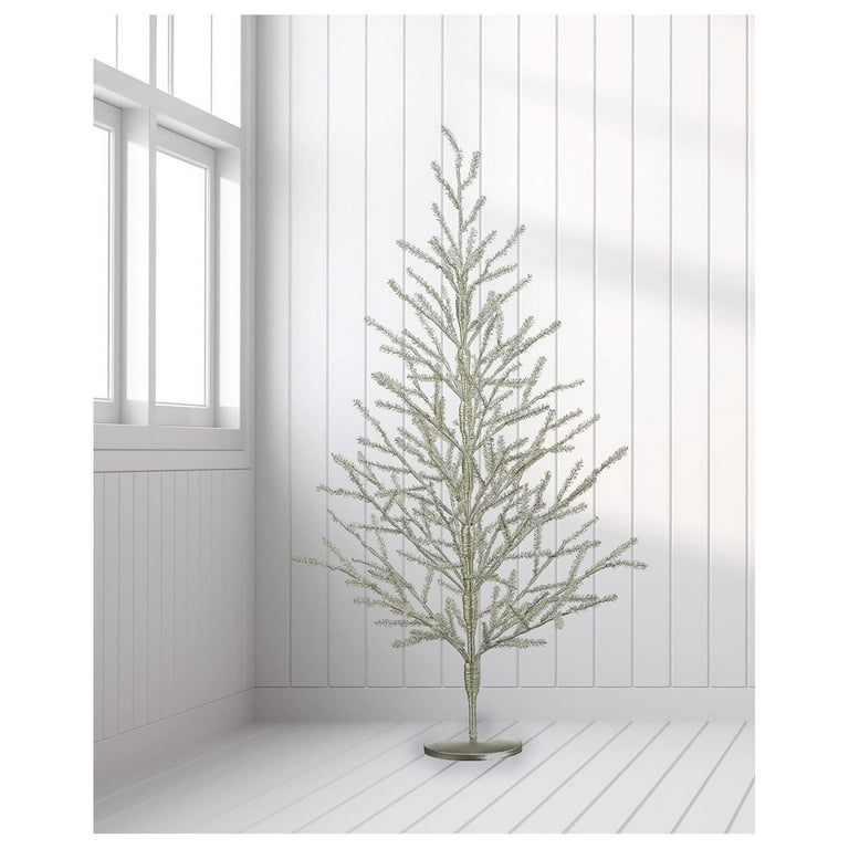 40 Inch Antique Silver Tinsel Christmas Tree – 3.33 Foot Tabletop Pine, Sparkly Holiday Decor 6 thumbnail image
