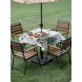 thumbnail image 3 of Outdoor Tablecloth with Umbrella Hole and Zipper, Christmas Snowman Square Table Cloth 60x60 Inch Waterproof Tablecloth, Xmas Tree Snowflake Blue Wooden Winter Picnic Table Cover for Patio Camping, 3 of 7