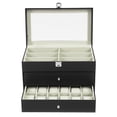 thumbnail image 3 of ChicHomey 4 Layer Black Sunglasses Organizer,Watch & Glasses Storage Box,24 Compartments (12+12),Glass Lid,Large Capacity, Perfect for Desktop and Home Use, 3 of 10
