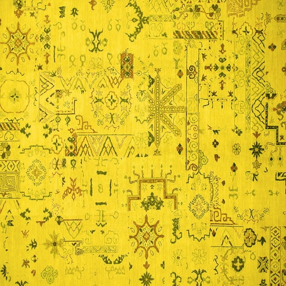Ahgly Company Machine Washable Indoor Square Abstract Yellow Modern Area Rugs, 3' Square