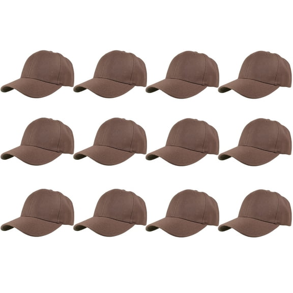 Gelante Adult Plain Baseball Hat Cap Adjustable Back Strap 12 Pack-Brown