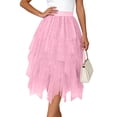 thumbnail image 4 of Rotm Ruffle Skirt Skirts for Women Tulle Mesh Elastic Waist Pleated Mini Skirt Solid Color Tiered Party Trendy Tutus Pink,S, 4 of 7