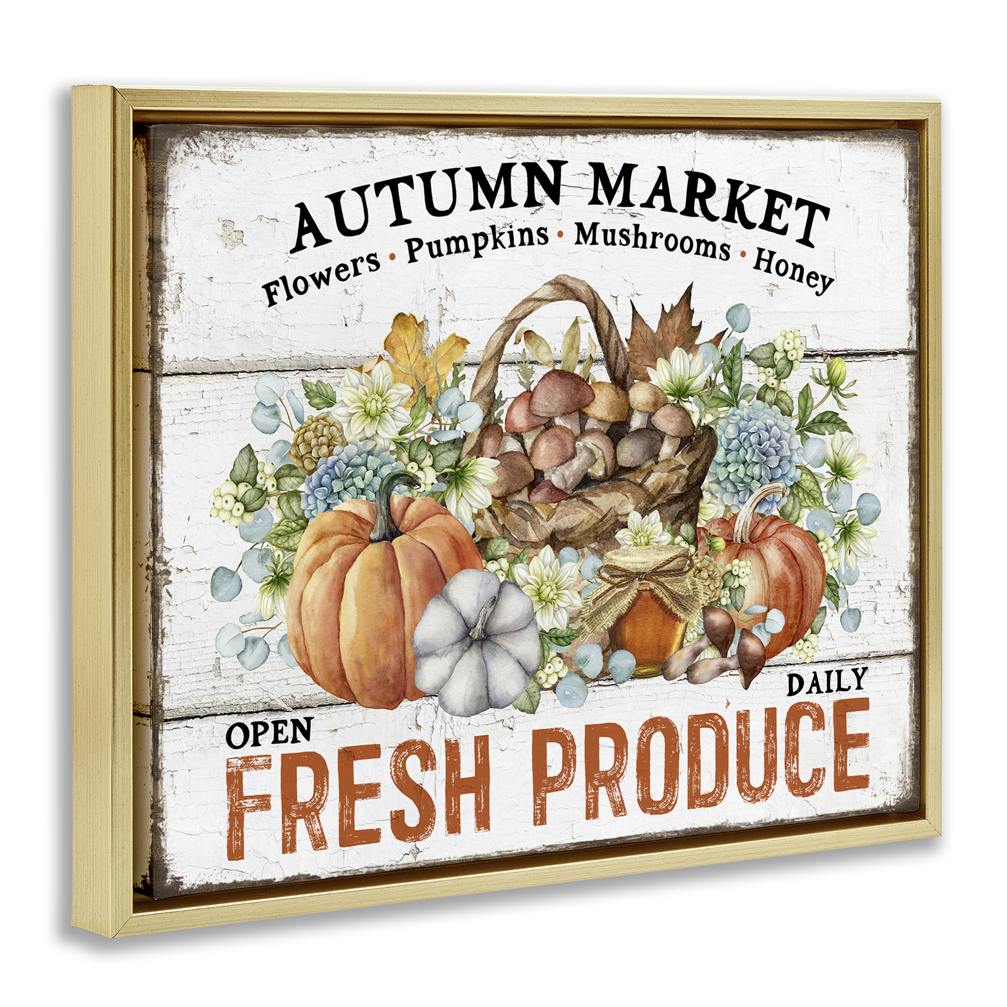 Stupell Industries Fresh Fall Produce Holiday Painting Gold Floater Framed Canvas Art Prints Wall Art, 31 x 25