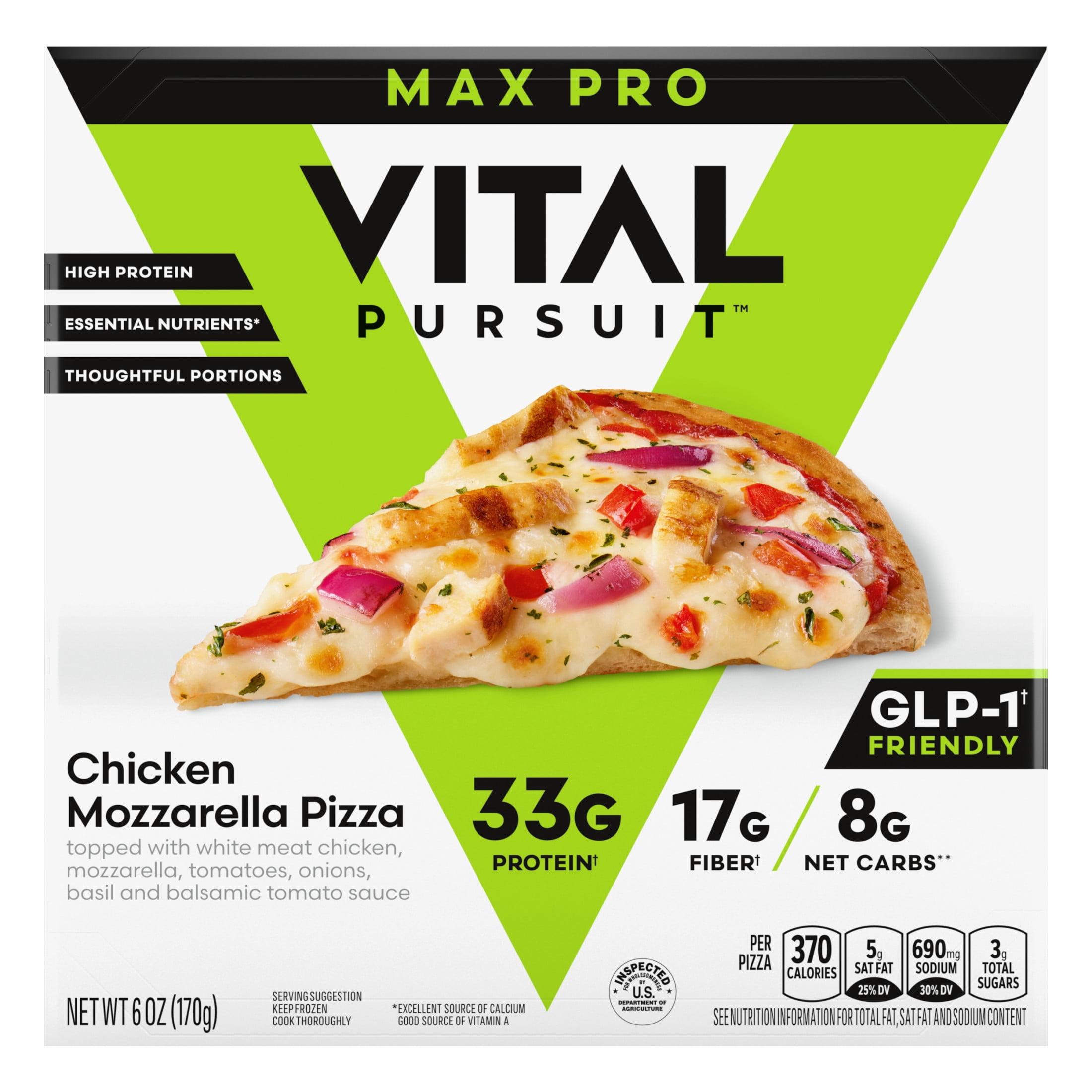 Vital Pursuit Chicken Mozzarella Personal Pizza, High Protein GLP-1 Friendly Frozen Pizza, 33g Protein, 6 oz (Frozen)