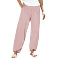 thumbnail image 2 of Pink Womens Pants Women's Linen Wide Leg Pants Casual Loose High Waist Beach Haren Pants Pockets Casual Pants Women, 2 of 6