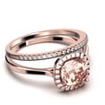 thumbnail image 2 of Dazzling Halo 2.05 Carat Cushion Cut Morganite And Diamond Moissanite Engagement Ring, Wedding Ring, One Matching Band in 925 Sterling Silver With Plain 18k Rose Gold Plating Shank Gift For Her, 2 of 3