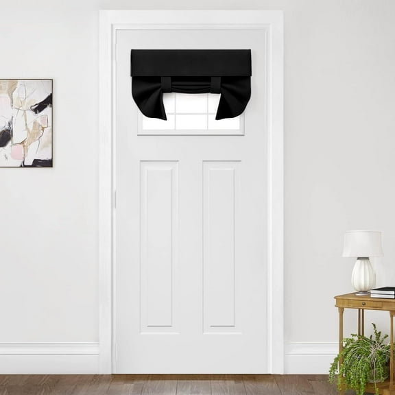 RUseeN Blackout Door Curtain - Window Shades Thermal Insulated Light Block French Curtain Tie up Shades Energy Efficient Door Blind, 26 x 20 inches, Black, 1 Panel