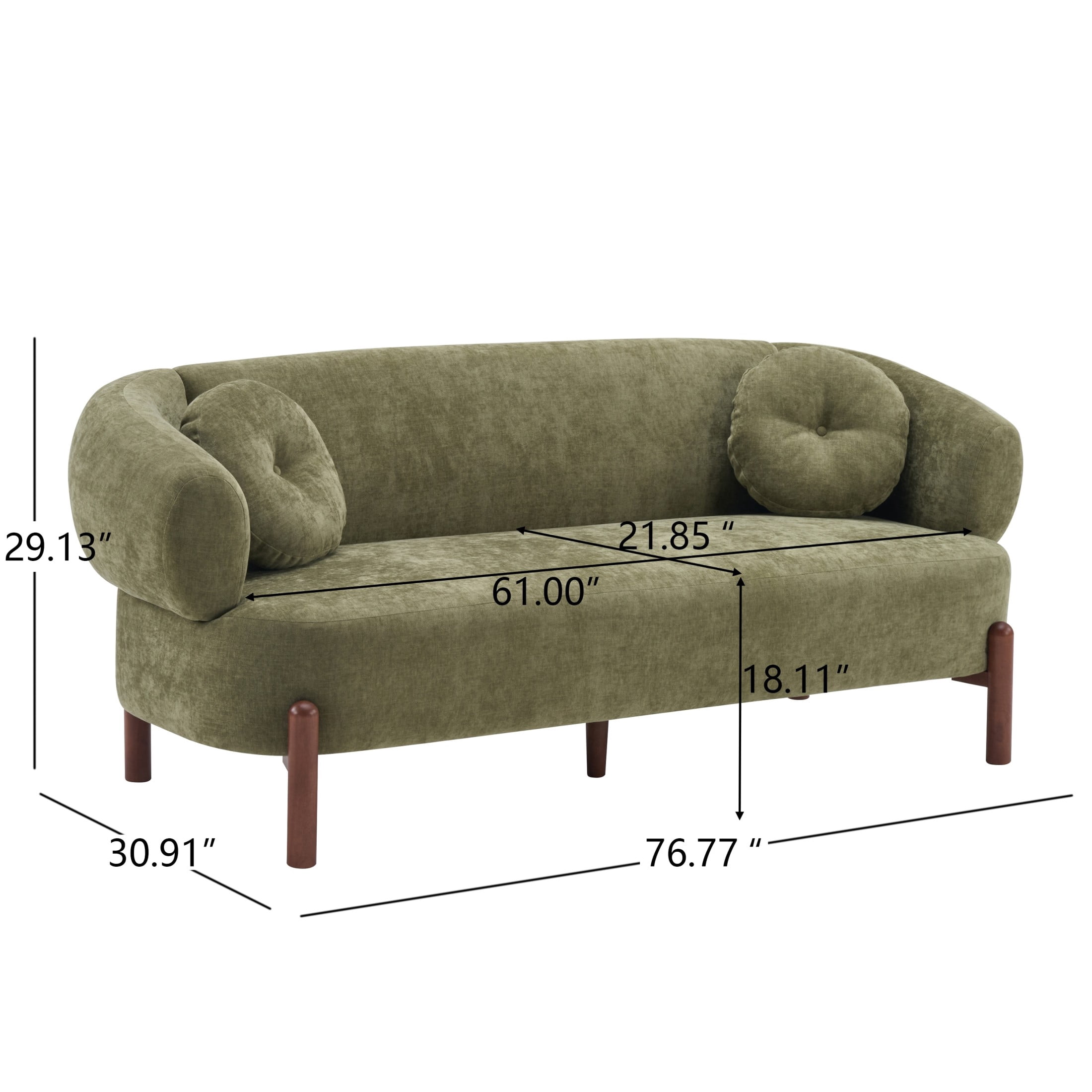 Christopher Knight Home Modern Curved Upholstered Sofa with Round Pillows, Birch Wood Legs, Olive Green