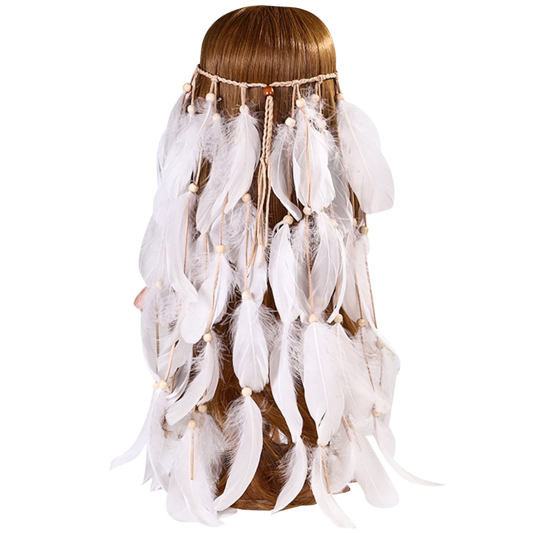 Indian Headband Elegant Adjustable - Soft Faux Feather Headpiece Boho Headdress