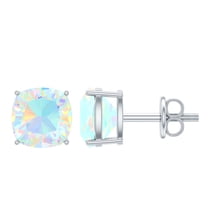 Rosec Jewels Cushion Cut Ethiopian Opal Solitaire Stud Earrings for Women (6 mm, AAA Quality), 10K White Gold