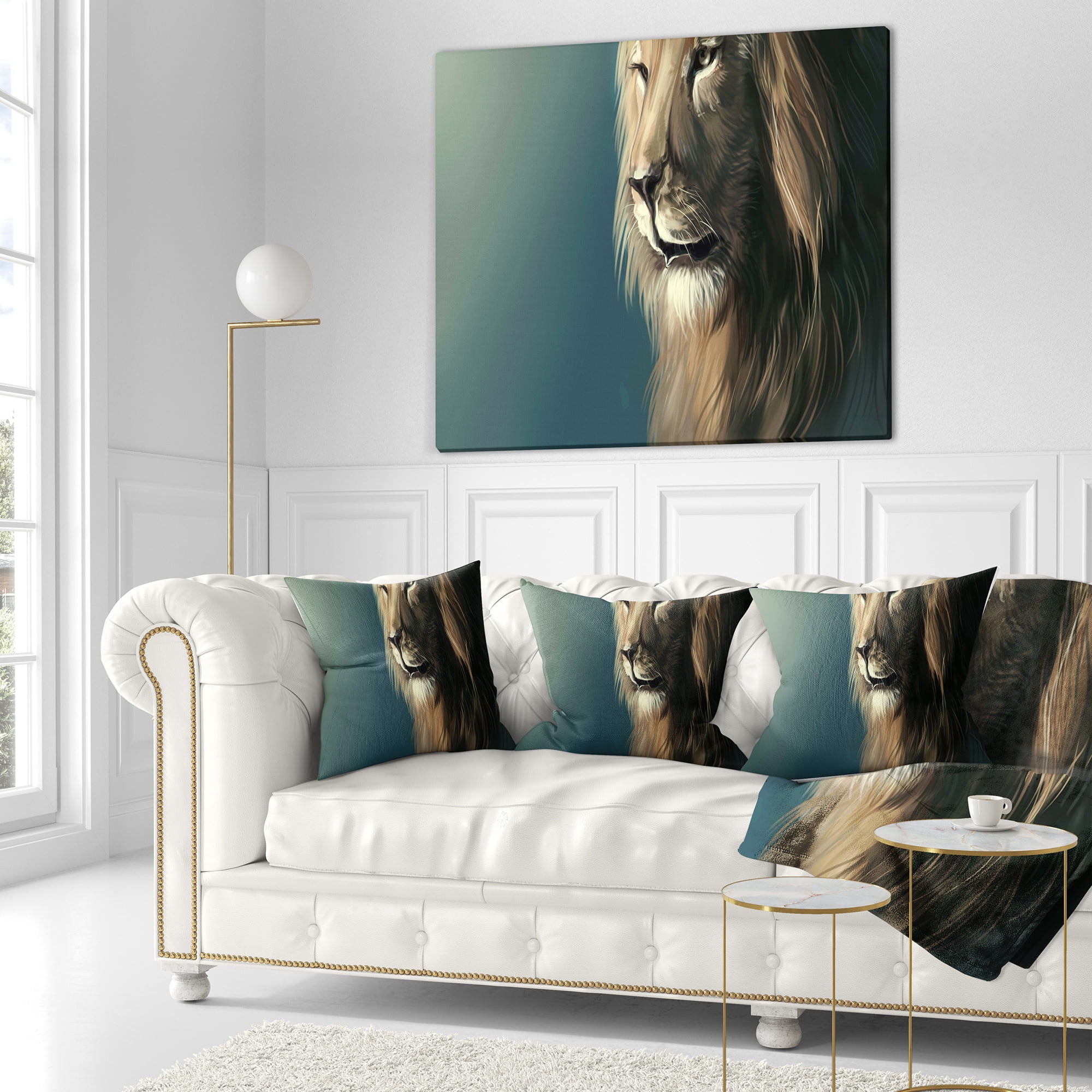 Designart Lion with Serious Look - Animal Throw Pillow - 16x16