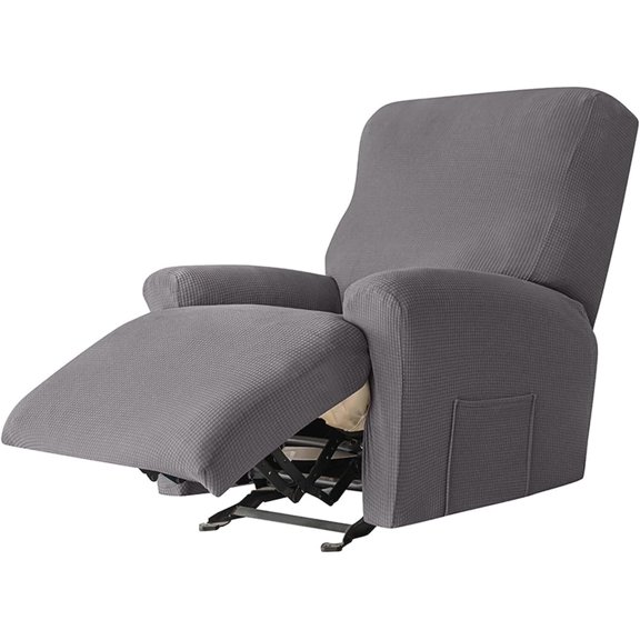 Jacquard Recliner Slipcover, Solid Color Velvet Stretch Reclining Chair Slipcovers 4-Pieces LazyBoy Covers Furniture Protector for Recliner with Pocket Sofa Couch Chair Cover (Color : #74, Size : On
