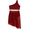 thumbnail image 6 of Zaldita Kids Girls Shiny Ballet Lyrical Dance Dress One Shoulder Rhinestone Crop Top with Sheer Mesh Skirted Outfit Burgundy 8, 6 of 7