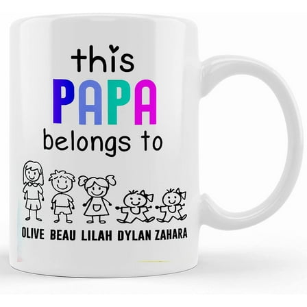This Papa Belongs To Coffee Mug, Custom Kids Names Coffee Mug, Papa Mug, Funny Fathers Day Gift, Gift, Ceramic Novelty Coffee Mug, Tea Cup, Gift Pr