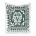 thumbnail image 1 of Sugar Skull Soft Flannel Fleece Throw Blanket, Mexican Dia de los Muertos in a Frame with Smaller Skulls, Cozy Plush for Indoor and Outdoor Use, 50" x 60", Grey Teal and Coconut, by Ambesonne, 1 of 6