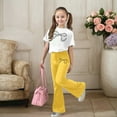 thumbnail image 2 of LRen 4T Girls Outfits, Girl's 2 Piece Set Cute Bowknot Print Short Sleeve T Shirt with Flare Leg Pants Set Little Girl Clothes Sets,Yellow,9-10 Years, 2 of 6