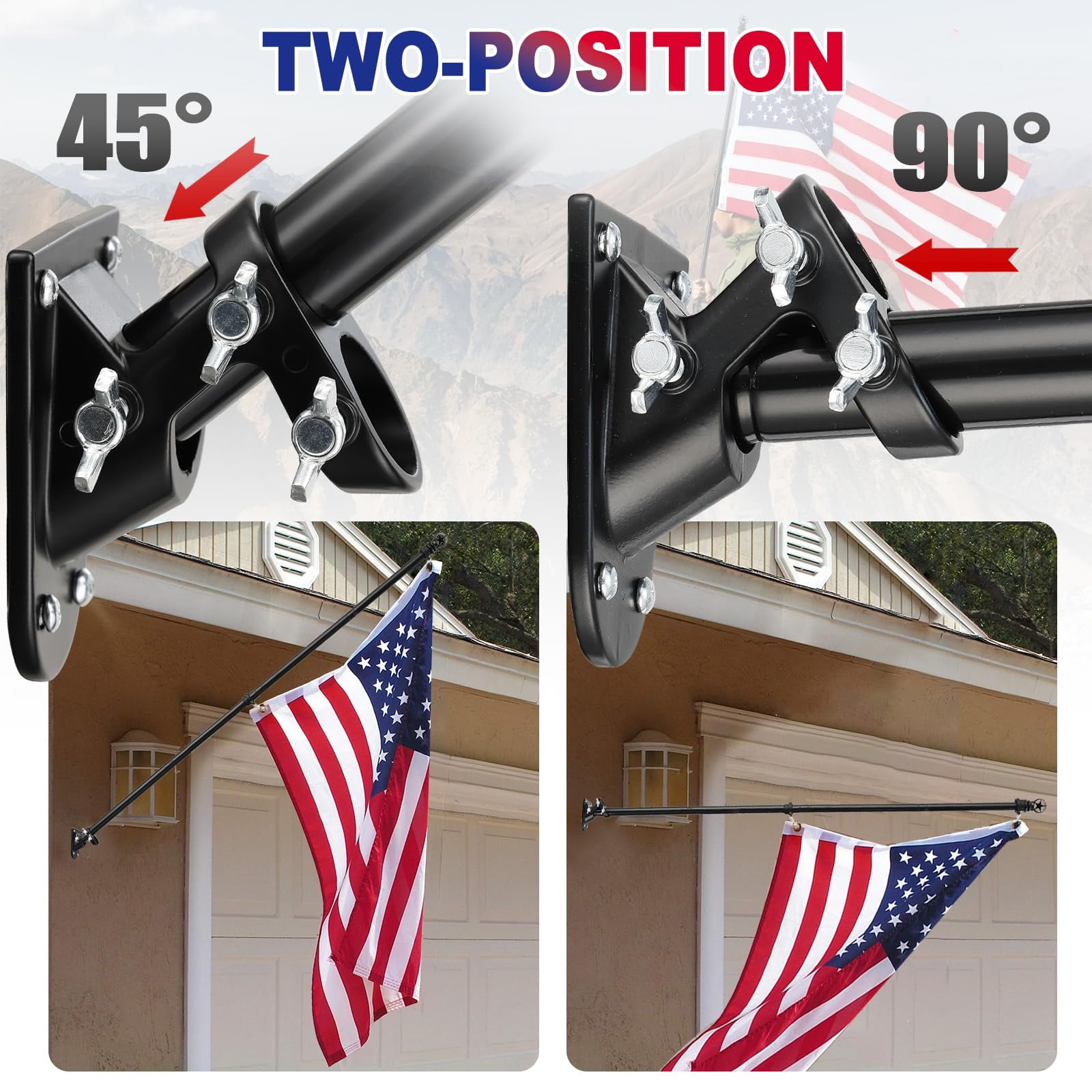 Soumns Flag Pole Kit with 3x5 Embroidered American Flag，Includes Bracket, 5FT Upgraded Tangle Free Design, for Commercial Outdoor House, Black