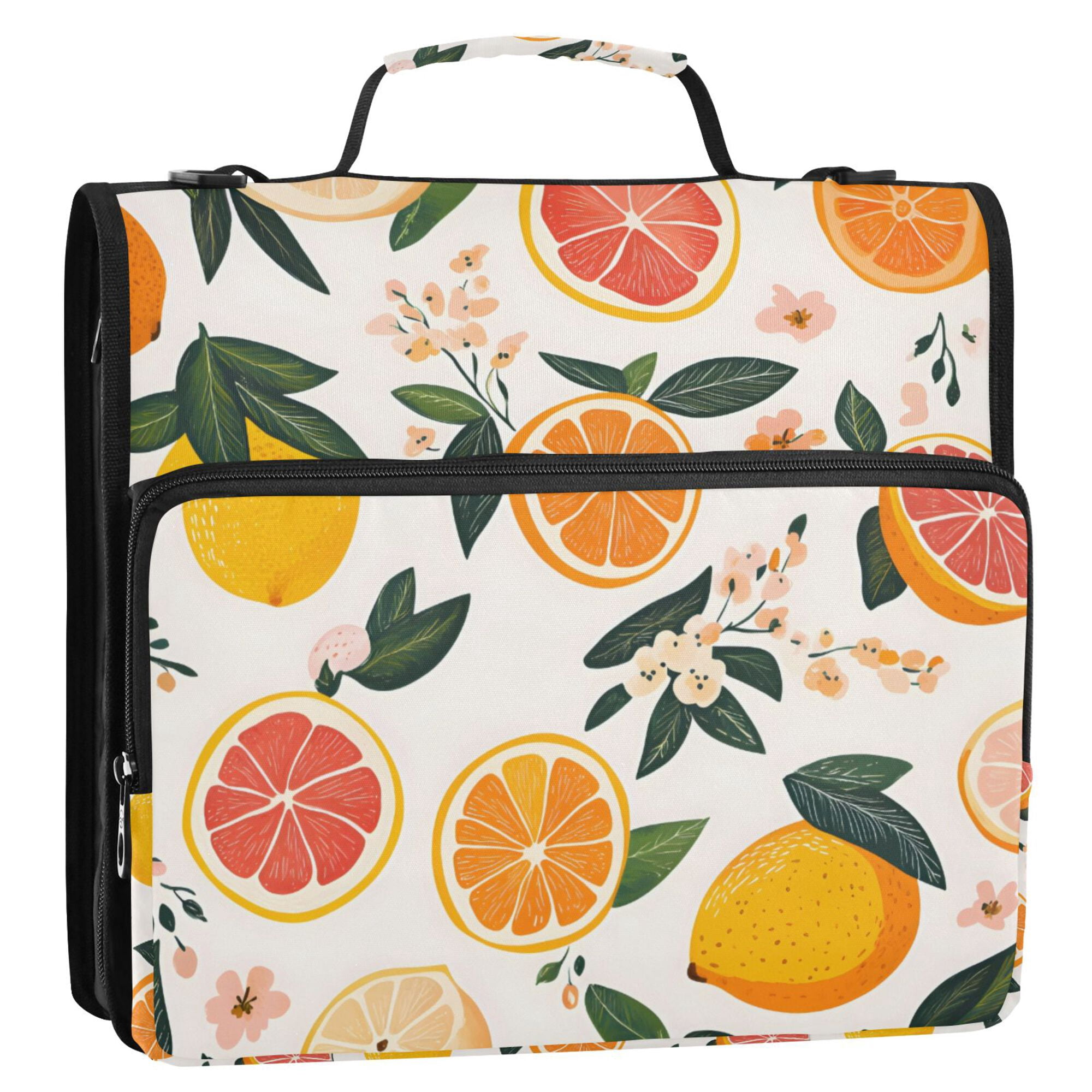 FORMRS Zipper Binder with Shoulder Strap 2-inch Ring 500 Sheet Capacity File Bag, Orange Slices
