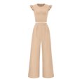 thumbnail image 4 of BRELIL Women Two Piece Sets Casual Round Neck Sleeveless T-Shirt Wide Leg Pants Summer Lounge Matching Outfits Solid Basic Tracksuit Vacation Travel, Beige 2XL, 4 of 8