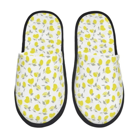 Balery Yellow Lemon Leaves Slient Indoor Furry Fleece Comfort House Shoes Soft Non-Slip Home Shoes Cotton slippers House Slippers-- Large