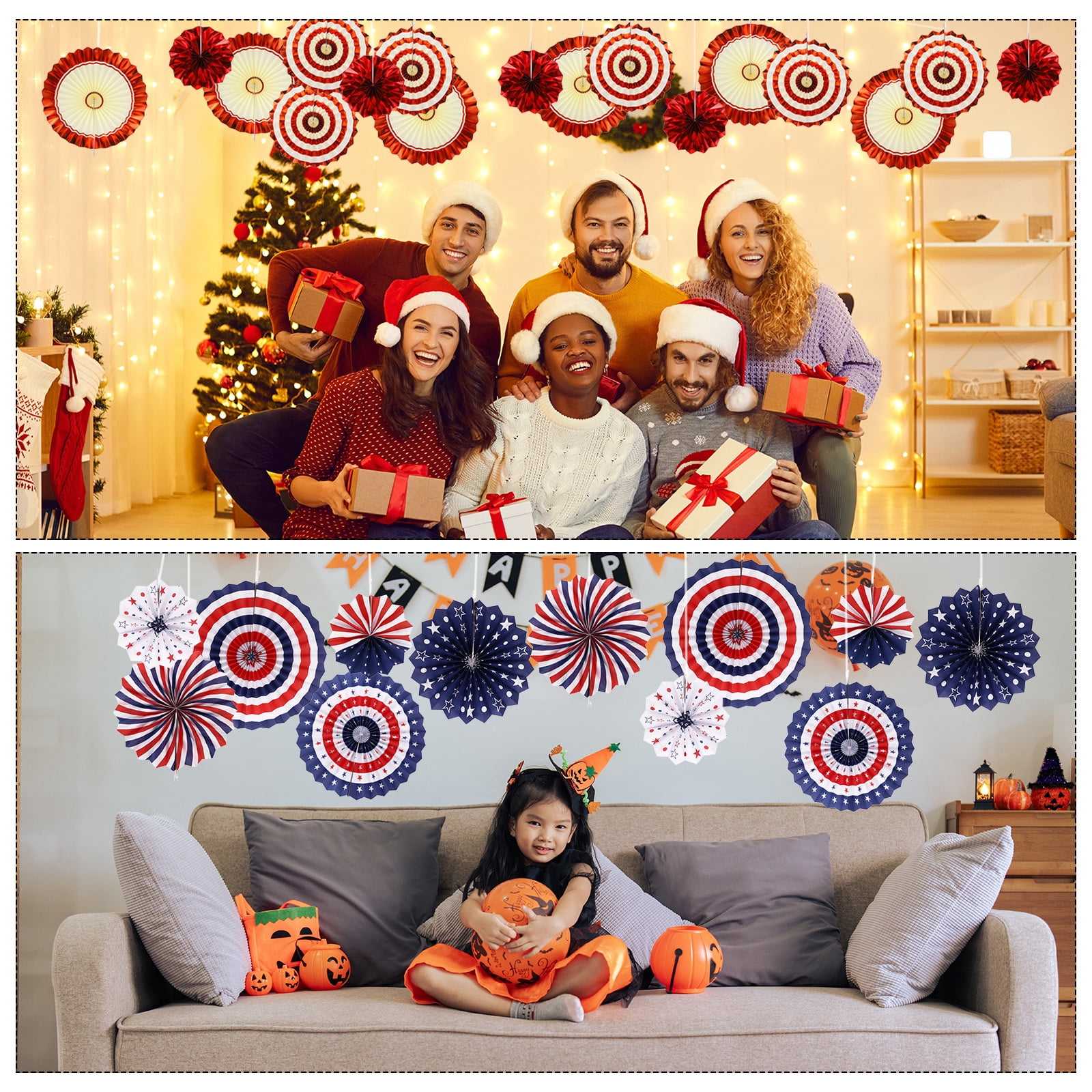Unique Bargains Round Pattern Garlands Decoration Hanging Paper Fans Set Yellow