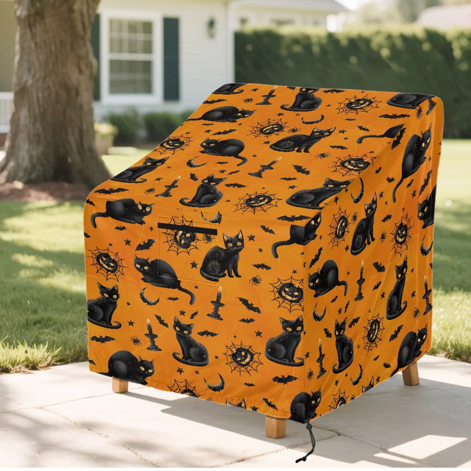 Renewold Waterproof Outdoor Chair Covers UV Resistant Patio Adirondack Rocking Chair Covers Recliner Chair Protector Halloween Decor Fits up to 32W x 35D x 36H Inches, Black Cat Pumpkin Orange