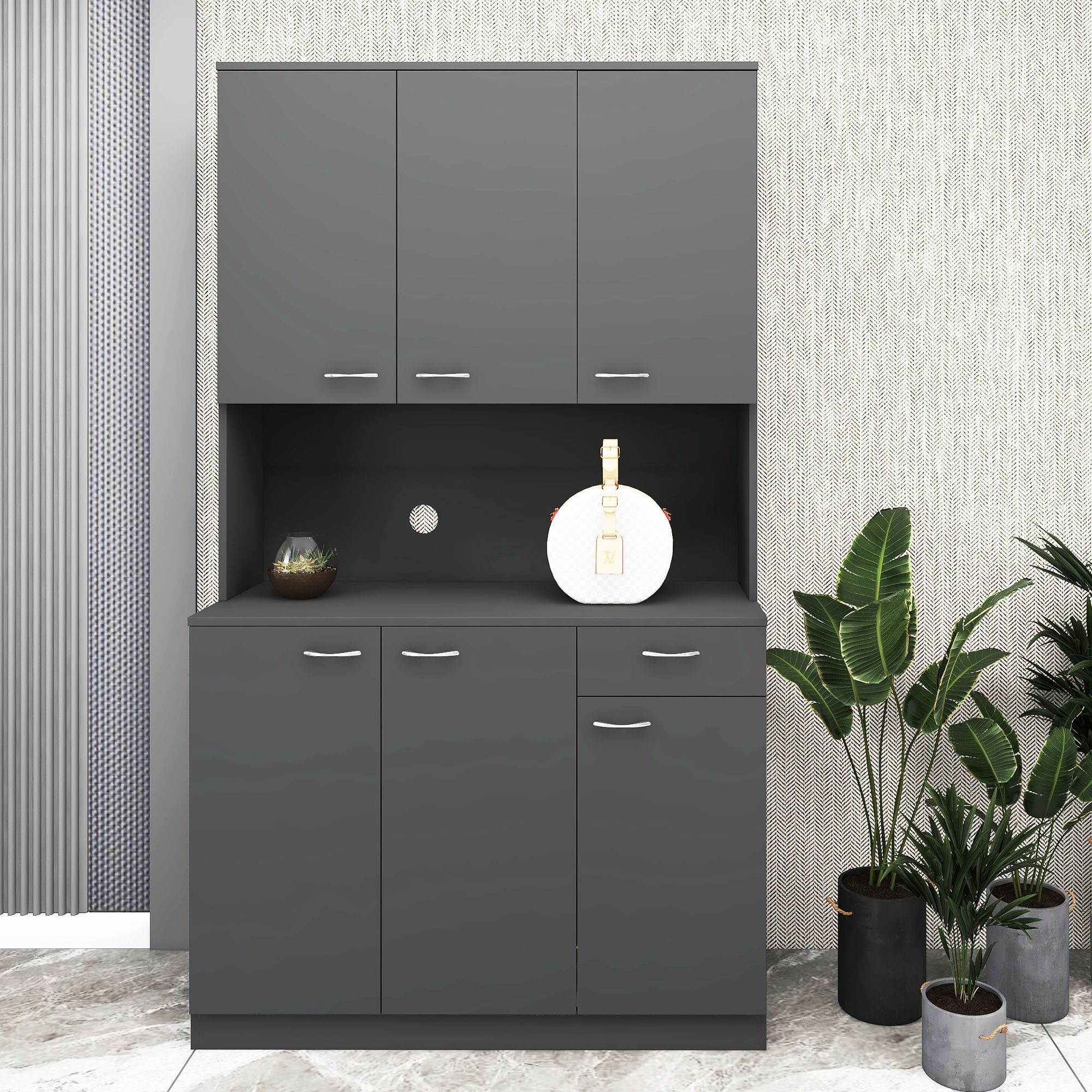 HIUU Black Storage with Doors and Shelves,Kitchen Pantry